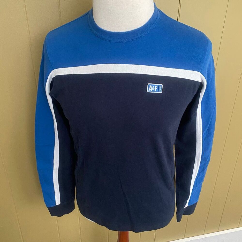 Abercrombie & Fitch men S cotton blend Longsleeve crewneck shirt blue